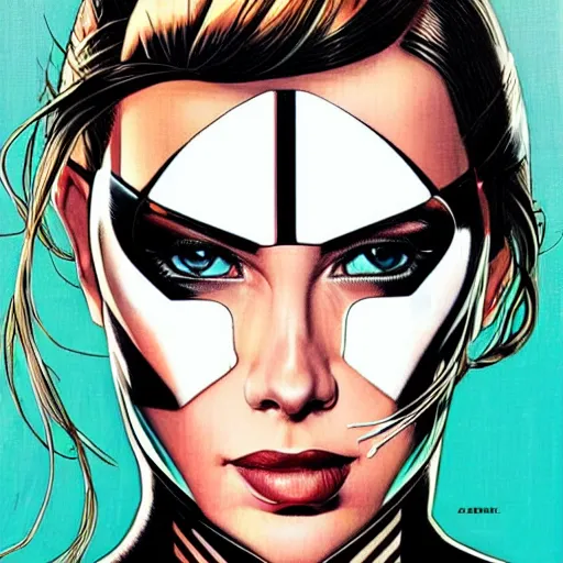 Image similar to portrait of a female android, by MARVEL comics and Sandra Chevrier