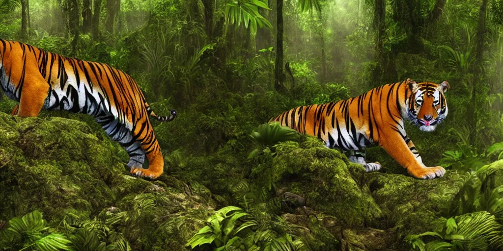Prompt: 3 6 0 panorama hdr environment map of a journey in the jungle spotting a tiger photograph very high detail focus octane render