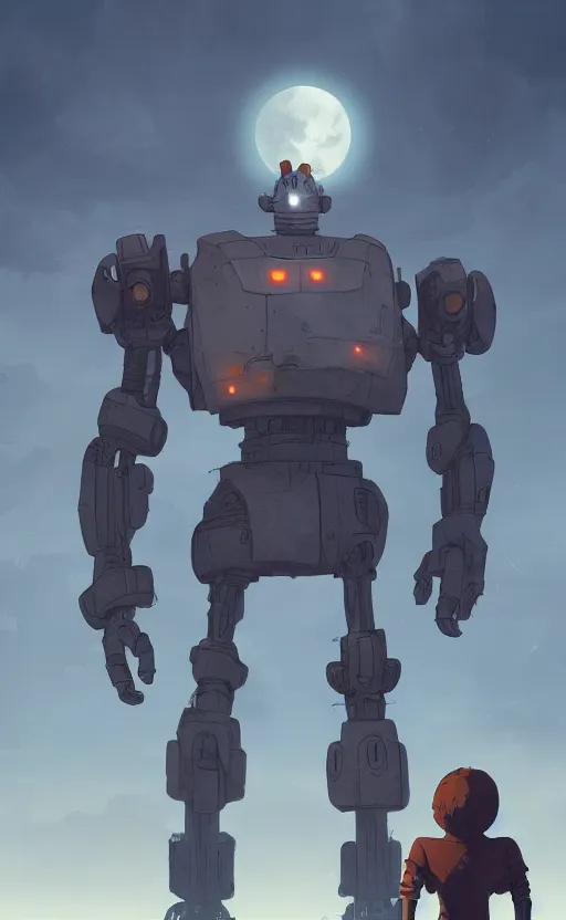 Prompt: iron giant standing near his farm, dynamic lighting, photorealistic fantasy concept art, trending on art station, stunning visuals, creative, cinematic, ultra detailed
