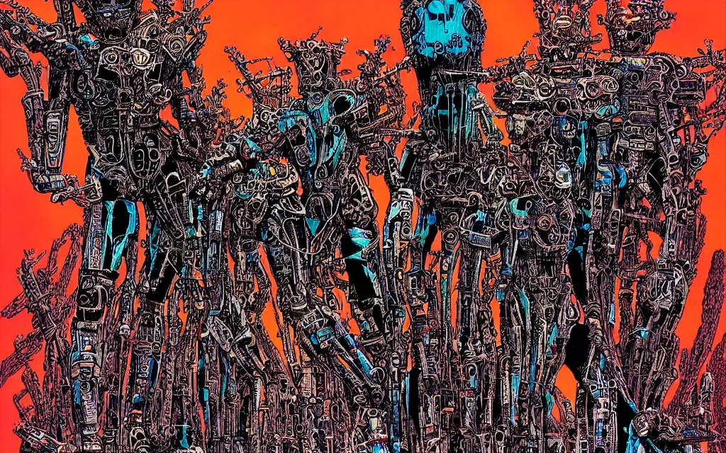 Image similar to techno - savage machine cult, perfect future, awarding winning digital art by philippe druillet