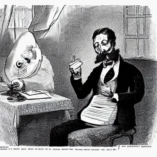 Image similar to man with a cell phone, 1871 Punch magazine cartoon