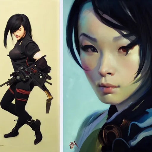 Image similar to greg manchess portrait painting of shinazaki rika aka lisbeth as overwatch character, medium shot, asymmetrical, profile picture, organic painting, sunny day, matte painting, bold shapes, hard edges, street art, trending on artstation, by huang guangjian and gil elvgren and sachin teng