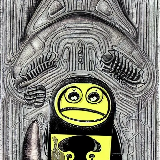 Image similar to hr giger's alien spongebob