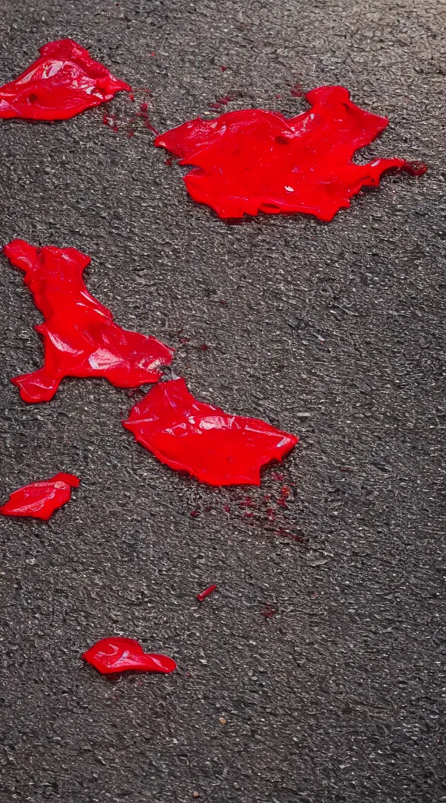 Prompt: a single crushed red plastic cup on wet sidewalk, epic lighting, dramatic composition, in the style of van gogh