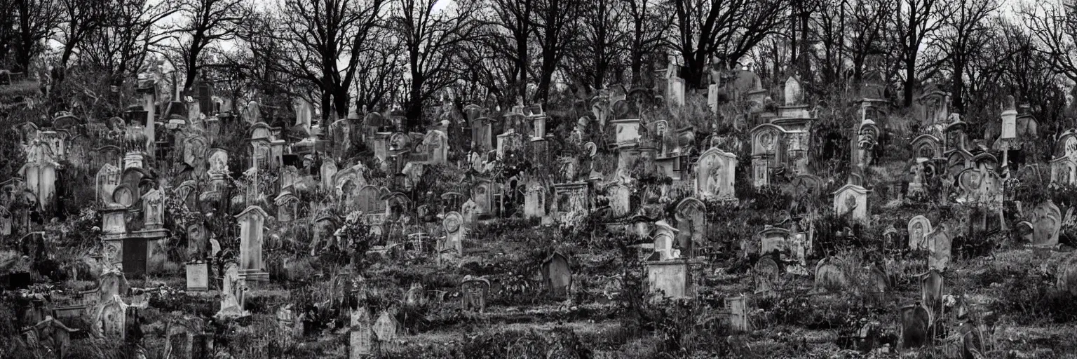 Prompt: DLSR photo of the steep hilltop of an endless creepy graveyard lit from weird supernatural weather where the real-life undead creature known as Eddie The Head (as depicted in Iron Maiden album art) stands menacingly