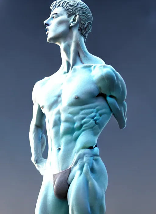 Prompt: a statue of a young fit man made of highly transparent cristalline glass, by philippe starck and victoria hagan, cinematic lighting, soft internal light, covered in water drops, iridescent reflections, detailed digital photography by rutkovski and beksinski, masterpiece, gorgeous, 4 k, octane render