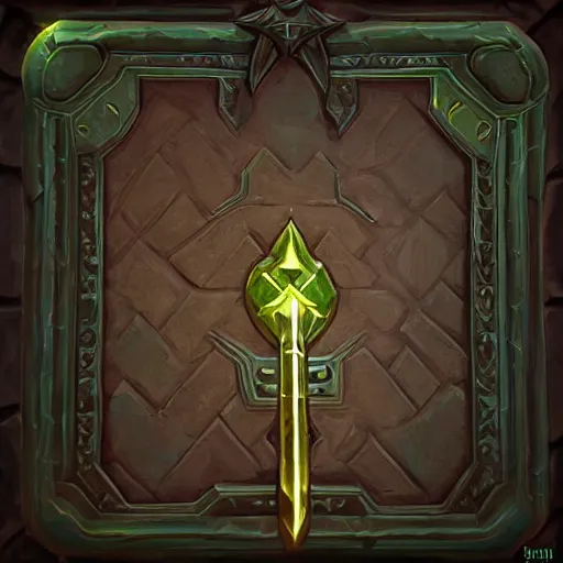 Image similar to a door key, rpg item icon, Warcraft style, outer glow, solid background, trending on artstation