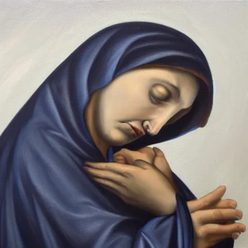 Image similar to original oil painting of our lady of sorrows crying