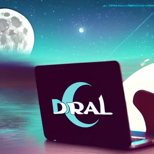 Prompt: Drupal logo fly on a spaceship to space with moon in the background, photorealistic