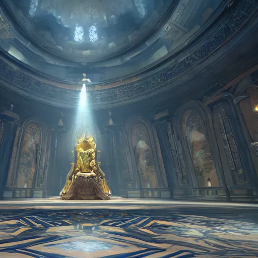 Image similar to a spiritual matte painting by feng zhu of a contemporary throne room, unreal engine, god rays, ue5, concept art, wide angle, 4k hd wallpaper