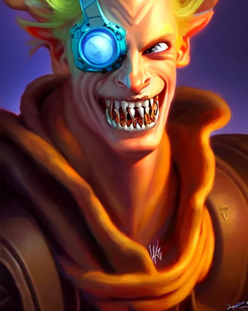 Image similar to junkrat from overwatch, character portrait, portrait, fantasy art, sci - fi art, radiant light, caustics, by boris vallejo