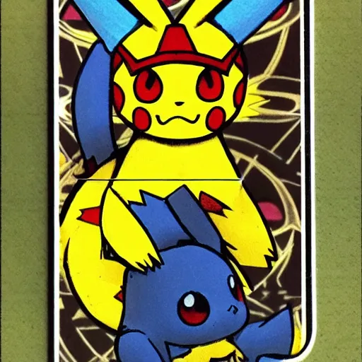 Image similar to pokemon tarot, pikachu is the hierophant