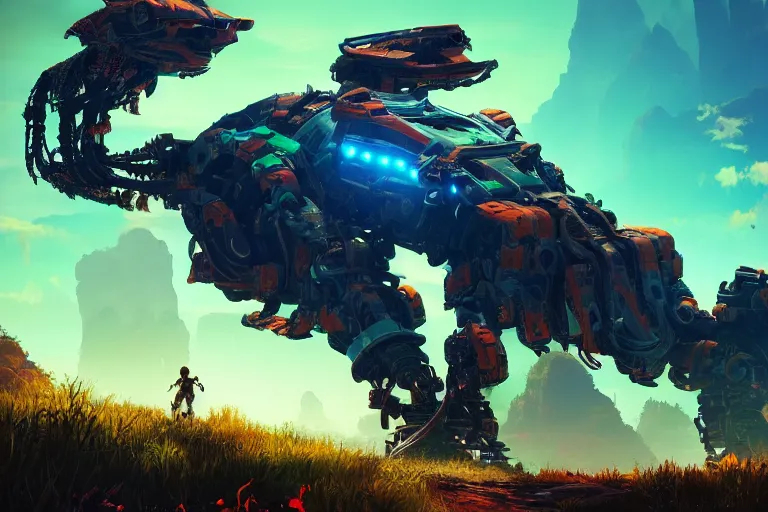 Image similar to scorcher machine mecanical creature robot of horizon forbidden west horizon zero dawn bioluminiscence global illumination ray tracing hdr fanart arstation by ian pesty and alena aenami artworks in 4 k