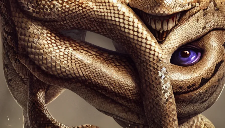 Prompt: hybrid of a happy snake diamonds and sad clown, rule of thirds, beautiful detailed face, ultra realistic, concept art, intricate details, serious, highly detailed, photorealistic, octane render, 8 k, unreal engine, detailed oil painting.