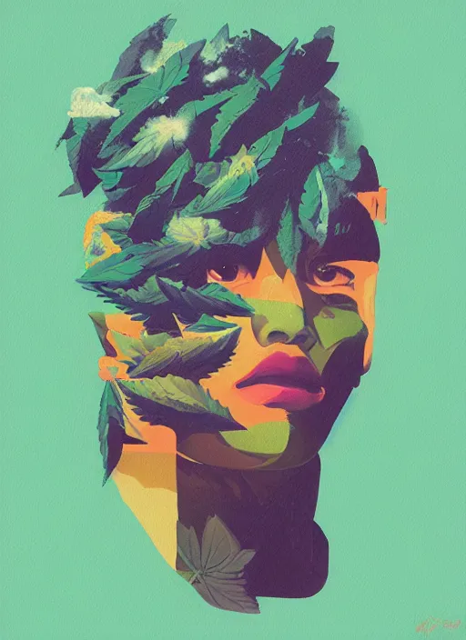Image similar to profile picture by sachin teng x ofwgkta, the milky way, marijuana, organic painting, hard edges, masterpiece, smoke, asymmetrical, green, matte paint, energetic