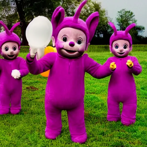 Prompt: teletubbies at a funeral