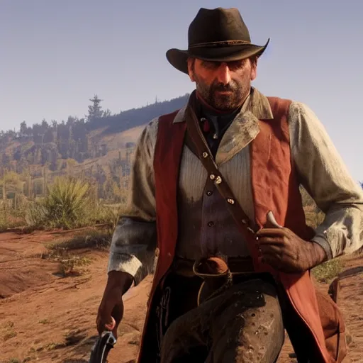 Prompt: steve carell in red dead redemption 2, character render, full body shot, highly detailed, in game render