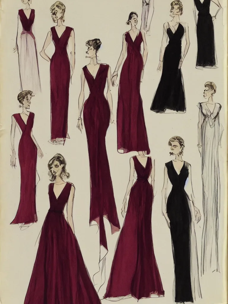 Prompt: a V-neck evening dress,costume design