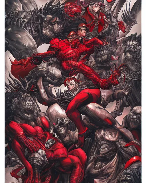 Image similar to hyper detailed comic book cover art of marvels knull, black and red color scheme, by inhyuck lee