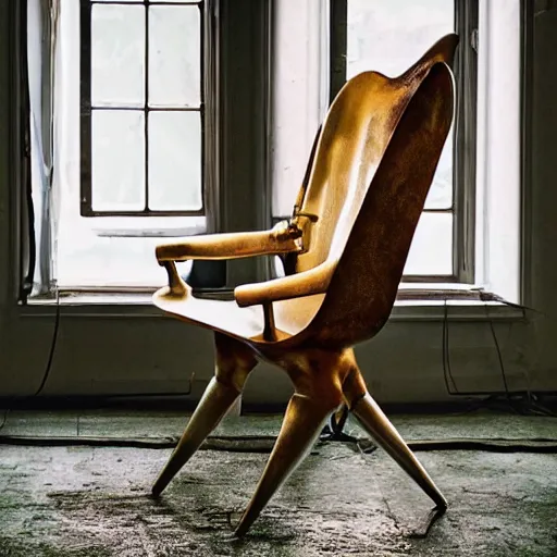 Prompt: award winning photograph of a alien sitting on a chair