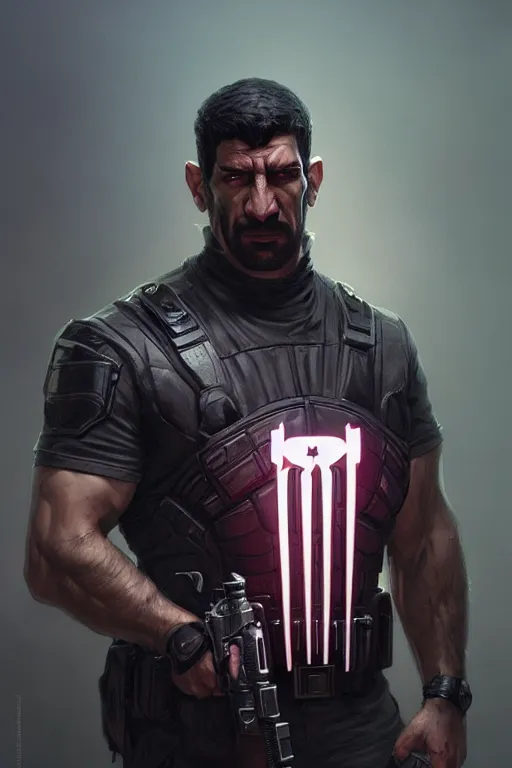 Prompt: rayan reynolds as punisher, portrait, skull on the chest, highly detailed, digital painting, artstation, concept art, smooth, sharp focus, illustration, cinematic lighting, art by artgerm and greg rutkowski and alphonse mucha