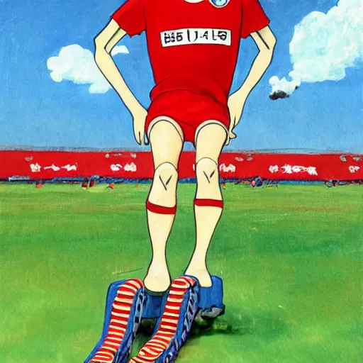 Image similar to a painting portrait of humanoid hot dogs in arsenal jersey, studio ghibli,