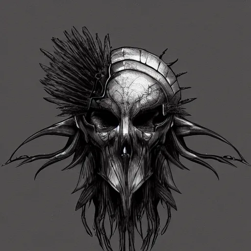 Image similar to crow skull helmet, headshot, side elevation, fantasy, dark souls, b & w, concept art