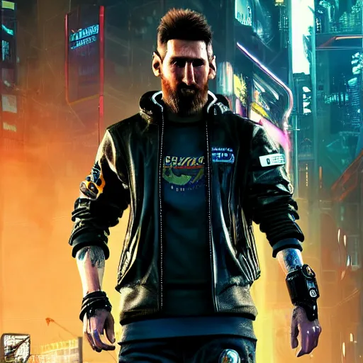 Image similar to Messi as a cyber,cyberpunk 2077,realistic,very detailed,HDR,steampunk