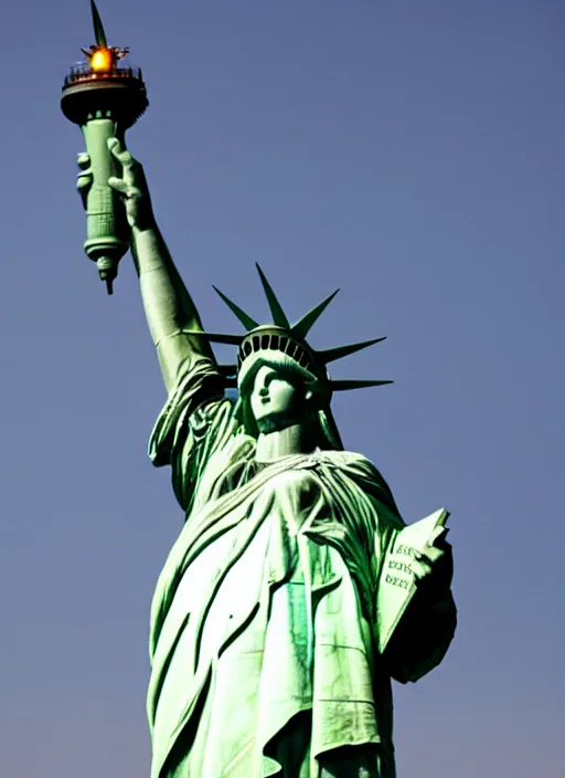 Prompt: the statue of liberty has the face of the devil