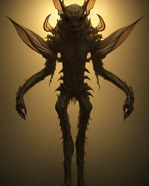 Prompt: pale long-armed demon inspired by moths, cgsociety, detailed, unreal engine, textured, cinematic, character design