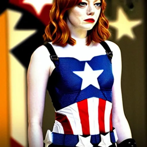 Image similar to Emma Stone as captain America