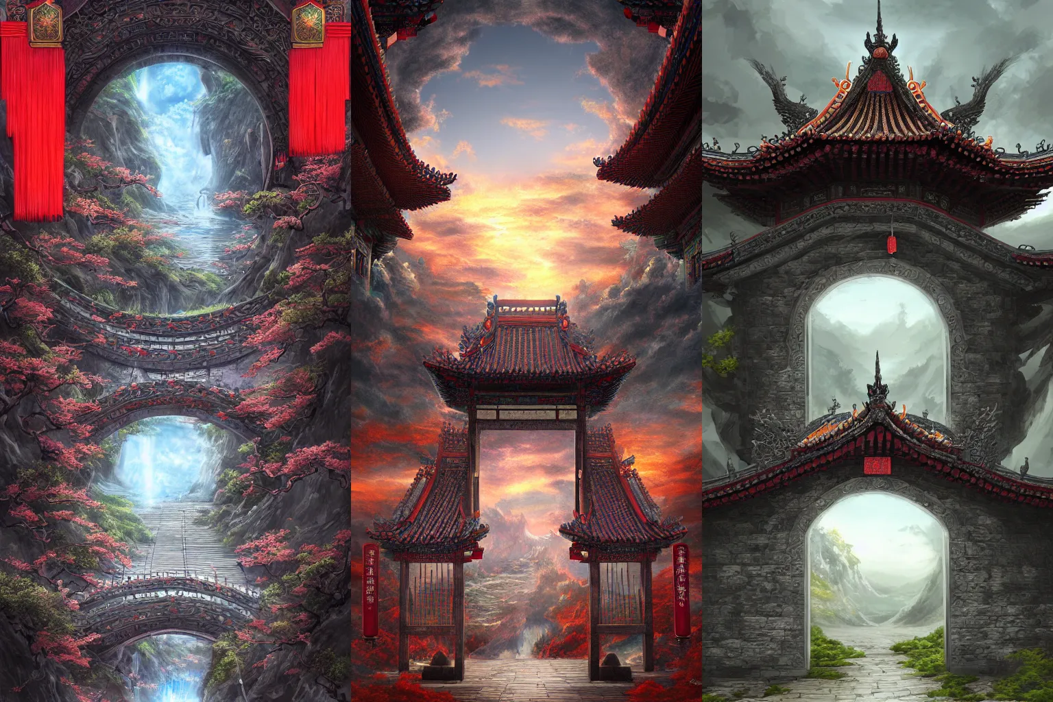 Prompt: the gate to the eternal kingdom of china, fantasy, digital art, hd, detailed.