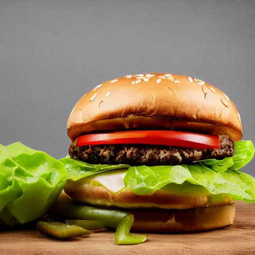 Prompt: professional photo of a hamburger with too many pickles, 4k, studio lighting