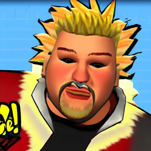 Prompt: in-game screenshot of Guy Fieri in Garrys Mod (2006)