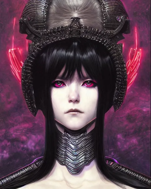 Image similar to portrait of beautiful cute young goth maiden girl with short white hairs in warhammer armor, art by ( ( ( kuvshinov ilya ) ) ) and wayne barlowe and gustav klimt and artgerm and wlop