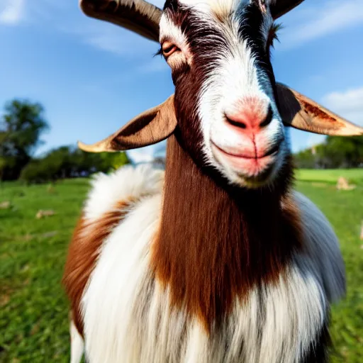 Prompt: a goat with peaches stuck on its horns, 8 k, 4 k, professional photography, award winning photo