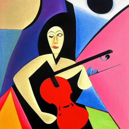 Image similar to woman woman plays the violin in the forest by the moonlight, abstract art in the style of cubism and georgia o’keefe ,