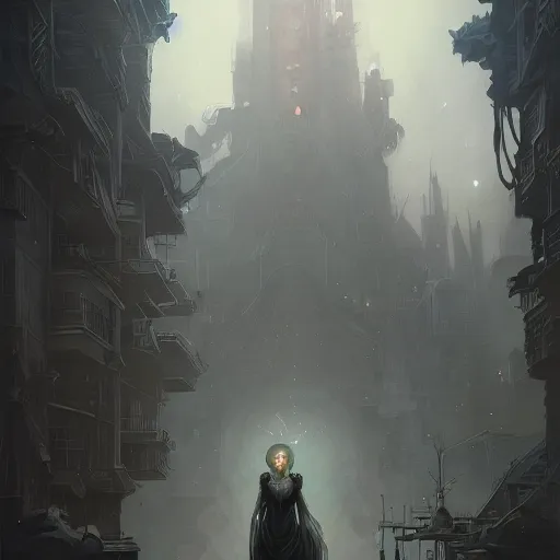 Image similar to a detailed illustration of a weeping woman against the background of a ravaged city and a dark moonlit sky, artstation, by Peter Mohrbacher, Art Nouveau, sophisticated, Unreal engine, dystopia, anti-utopia, post processing, nostalgic melancholic artwork, intricate