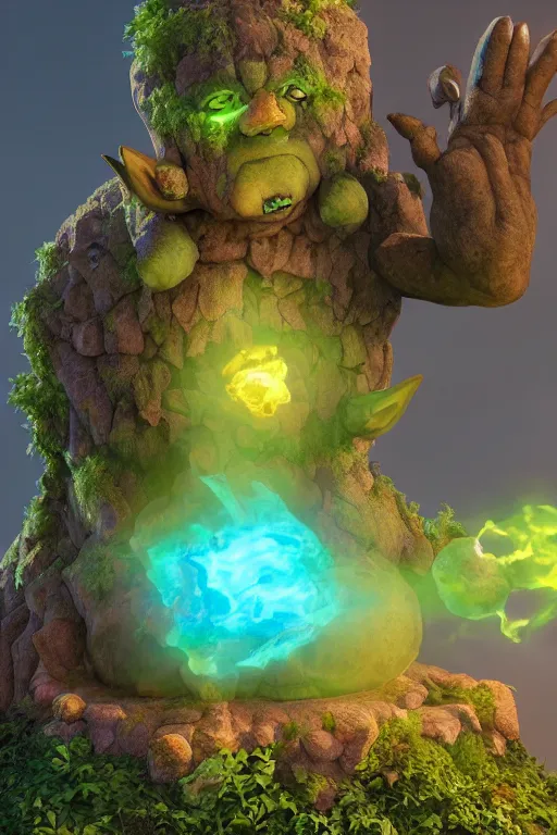 Image similar to arcane fantasy art giant golem elemental wood rock bastion forged gemstone enchanted forest troll, global illumination ray tracing hdr fanart arstation by sung choi and eric pfeiffer and gabriel garza and casper konefal lisa frank zbrush central hardmesh