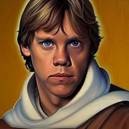 Image similar to a portrait painting of luke skywalker from star wars in a renaissance style hanging in a museum