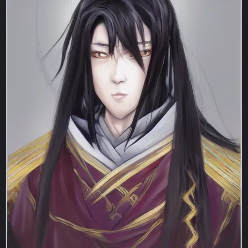 Prompt: headshot portrait of Wei Wuxian, anime character art, beautiful detail, extreme detail, artstationhd, NIXEU, WLOP, long hair, male character, black hair, Avetetsuya Studios, anime manga panel, trending on artstation