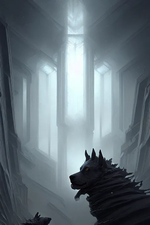 Image similar to professional concept art of a symmetrical fractal ominous floating doge terrifying giant thing in a dark room by artgerm and greg rutkowski ( thin white border ). an intricate, elegant, highly detailed digital painting, concept art, smooth, sharp focus, illustration, in the style of cam sykes, wayne barlowe, igor kieryluk.