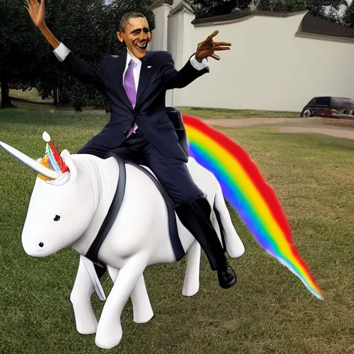 Prompt: obama riding on a unicorn