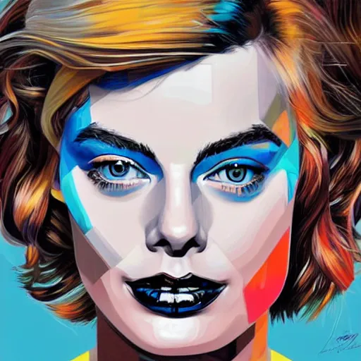 Prompt: portrait of margot robbie, artwork by sandra chevrier