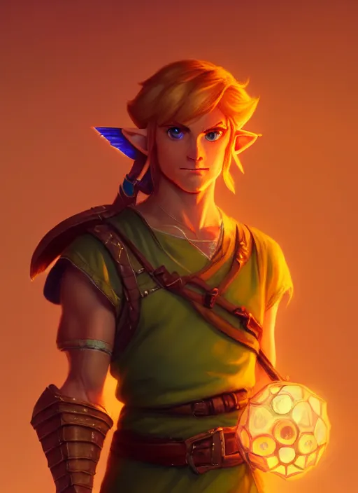 Image similar to portrait of link from the legend of zelda, intricate, elegant, glowing lights, highly detailed, digital painting, artstation, concept art, sharp focus, illustration, art by wlop, mars ravelo and greg rutkowski