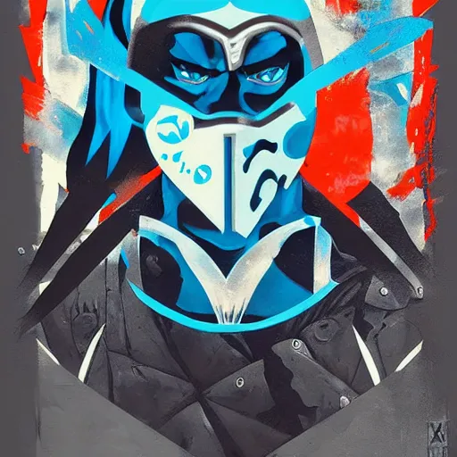 Prompt: Subzero x Bape x Mortal Kombat Painting by Sachin Teng, asymmetrical, Organic Painting , Matte Painting, geometric shapes, hard edges, graffiti, street art,:2 by Sachin Teng:4