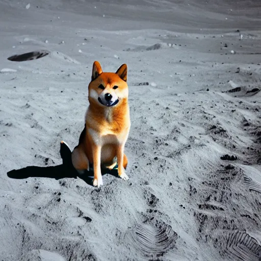 Prompt: professional photograph of a shiba inu on the moon, HD, high quality,