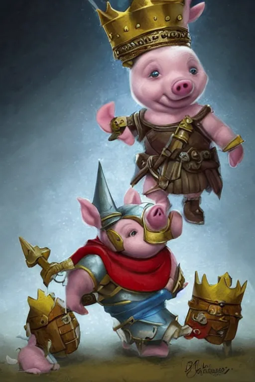 Prompt: cute little cartoonish anthropomorphic piglet knight wearing a cape and a crown, caricature, tiny, small, miniature pig, baby animal, short, pale blue armor, cute and adorable, pretty, beautiful, DnD character art portrait, matte fantasy painting, DeviantArt Artstation, by Jason Felix by Steve Argyle by Tyler Jacobson by Peter Mohrbacher, cinematic lighting