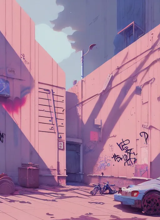 Image similar to highly detailed matte painting, of a callography graffiti tag wall, by atey ghailan, by greg rutkowski, by greg tocchini, by james gilleard, by joe fenton, by kaethe butcher, pink, brown, light blue and white mystical color scheme, grunge aesthetic, octane render