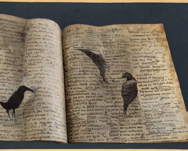 Prompt: a history textbook page that's describing 'a table that's holding an ancient effigy of a raven', clay sculpture, photograph, zoomed out, trending on tumblr